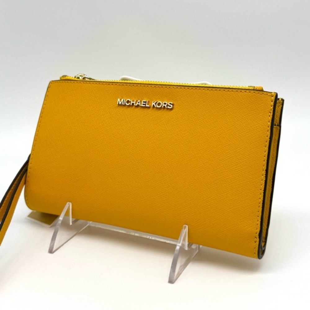 Michael Kors Large Jet Set Travel Double Zip Wallet Wristlet Jasmine Yellow